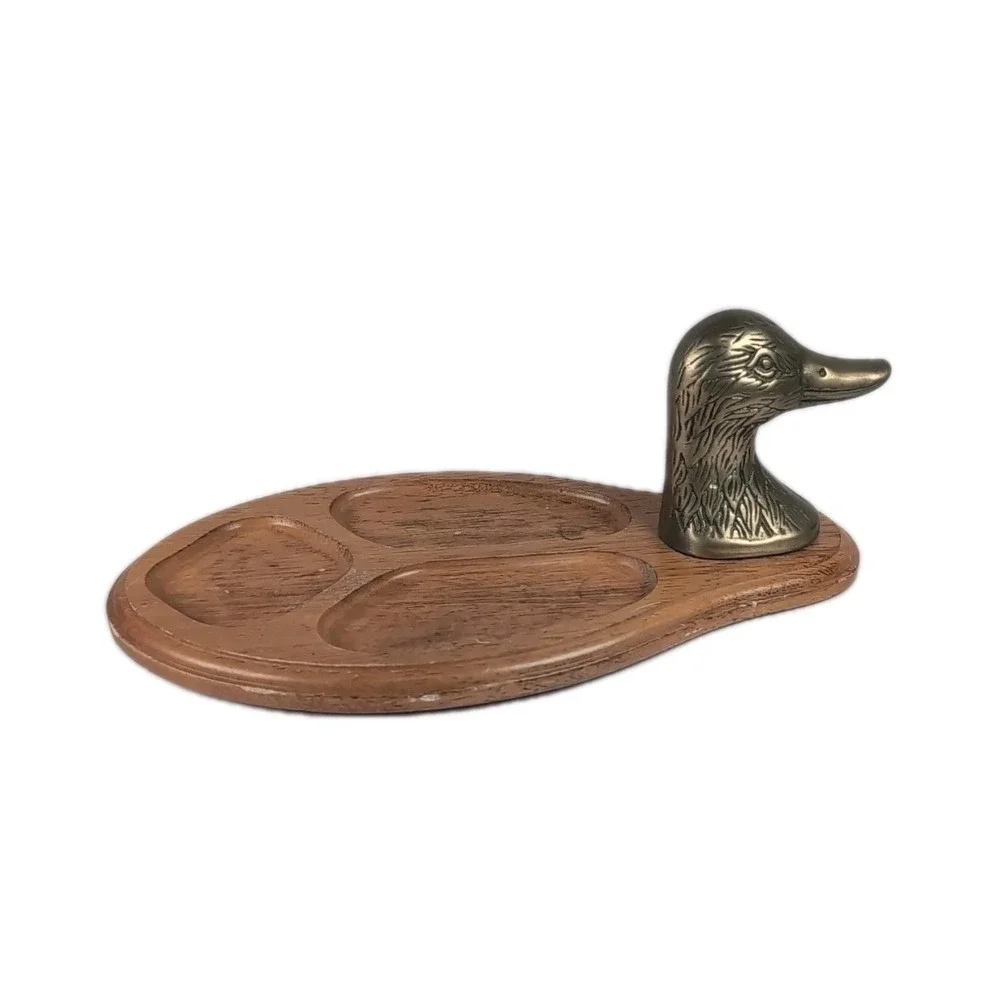 Brass Duck Wood Valet Tray Dresser Desk Catchall Jewelry Organizer 10